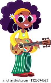 girl plays and sings with a guitar