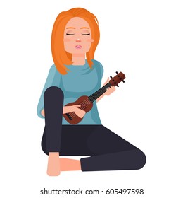 Girl plays ukulele vector illustration