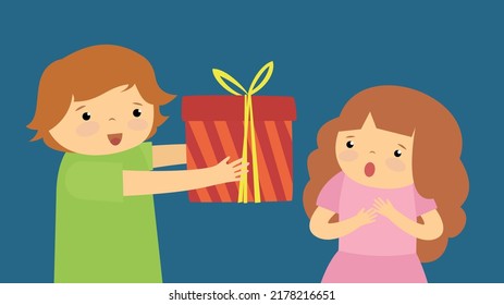 The girl was pleasantly surprised by the gift from the boy