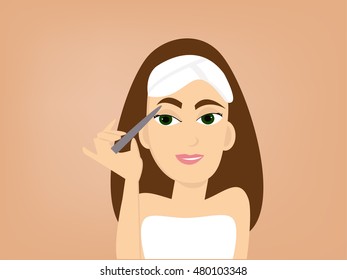 girl plucking eyebrows vector