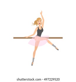 Girl In Pointers In Ballet Dance Class Exercising With The Pole