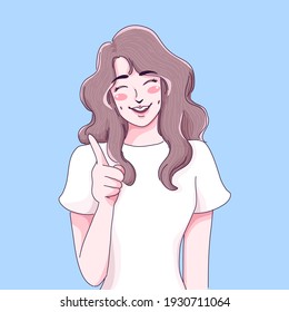Girl is pointing character design of vector. Cartoon illustration.