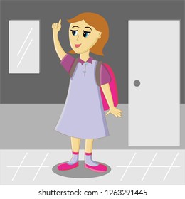 A girl is pointing hands in class at school