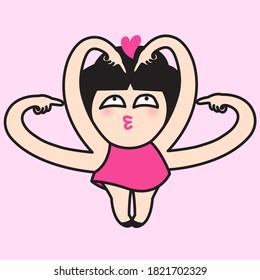 Girl Pointing Heart Shaped Hands To Herself. Only Love Yourself Concept Card Character illustration