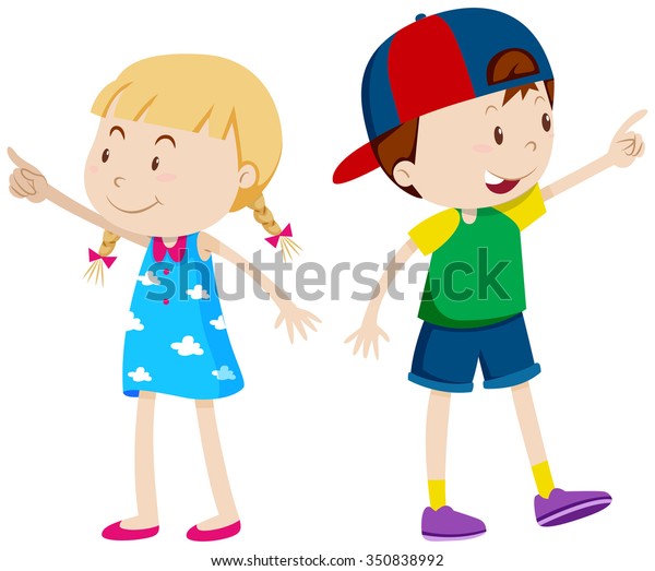 Girl Pointing Left Boy Pointing Right Stock Vector (Royalty Free) 350838992