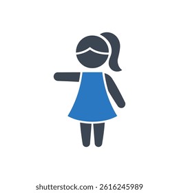 Girl Pointing Pose Icon On White Background