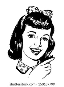 Girl Pointing - Retro Clip Art Illustration