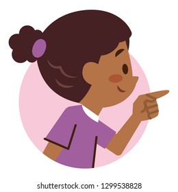 girl pointing with a smile