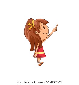 Girl pointing up, vector illustration