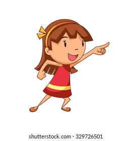 Girl pointing, vector illustration