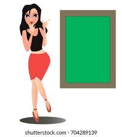 
The girl points to the board. Training.