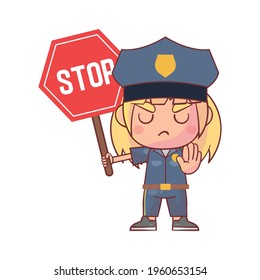 girl in police uniform and holding stop sign Premium Vector
