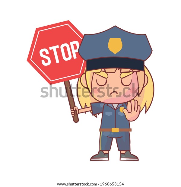 girl in police uniform and holding stop sign\
Premium Vector\
