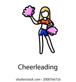 Girl with pom pom denoting doodle icon of cheerleading 