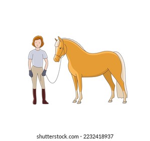 Girl and pony lovely cartoon character. illustration. Isolated on white background