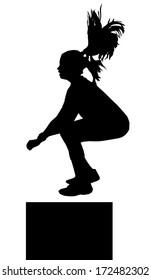 Girl with Pony Tail Hair Exercise Jumping onto Box Silhouette