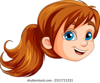 Girl with ponytail hair head illustration