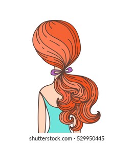 girl with a ponytail hairstyle. view from the back. vector illustration