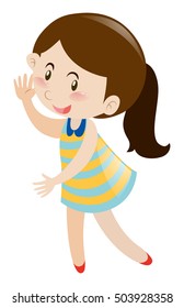 Girl with ponytail waving illustration