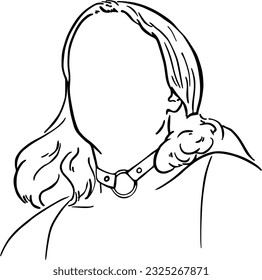 Girl with ponytails and choker doodle linear cartoon coloring book