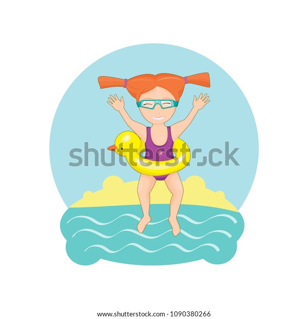 Girl Ponytails Swimsuit On Beach Vector Stock Vector (Royalty Free ...