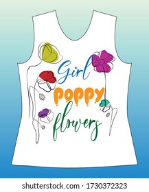 Girl poppy flowers, slogan lovely graphic design and cute flowers graphic design print for tee and t shirt and fabric