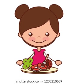 girl with pork tomato and broccoli