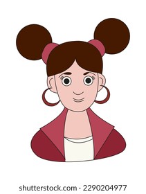 Girl portrait. Cheerful character cartoon style. Vector color illustration.