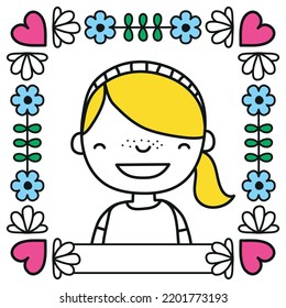 Retrato de una niña en una ilustración vectorial del borde de una flor