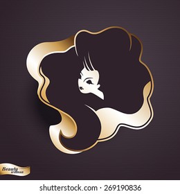Girl portrait . Gold vector icon
