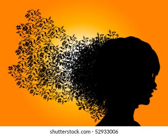 girl portrait with musical notes in hair