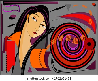 girl portrait on abstract colorful background