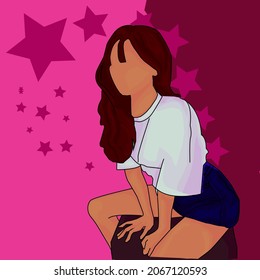 girl portrait vector illustration with beautiful pose