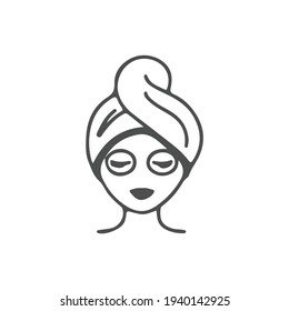 Girl portrait . Vector silhouette icon, monochrome