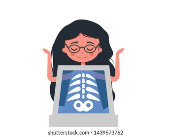 A Girl Is Portrayed In A Hospital For A Rennet Survey, A Renegranate Skeletal Child On A White Background.