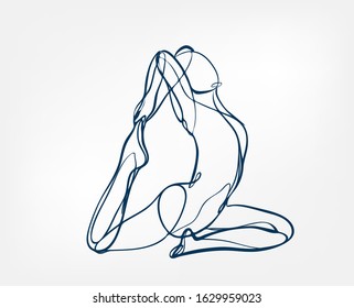 girl pose yoga asana one line vector design element isolated