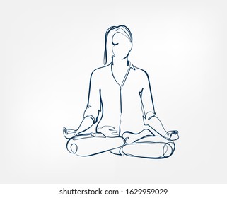 girl pose yoga asana one line vector design element isolated