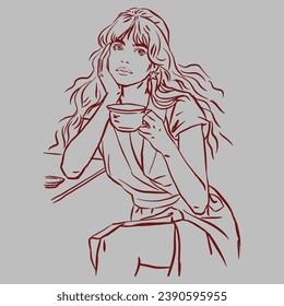 A girl posing with a coffee cup vector for illustration, background, card