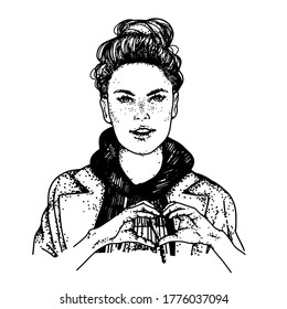 Girl posing, illustration on a white background.