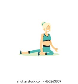 Girl posing pose yoga. Characters women exercises yoga, isolated on white background. People banner healthy lifestyle. Woman involved in sports, vector illustration