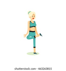 Girl posing pose yoga. Characters women exercises yoga, isolated on white background. People banner healthy lifestyle. Woman involved in sports, vector illustration