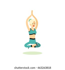 Girl posing pose yoga. Characters women exercises yoga, isolated on white background. People banner healthy lifestyle. Woman involved in sports, vector illustration