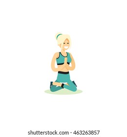 Girl posing pose yoga. Characters women exercises yoga, isolated on white background. People banner healthy lifestyle. Woman involved in sports, vector illustration