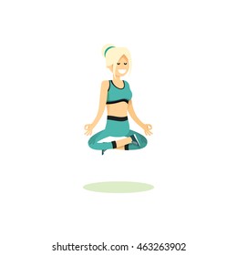 Girl posing pose yoga. Characters women exercises yoga, isolated on white background. People banner healthy lifestyle. Woman involved in sports, vector illustration