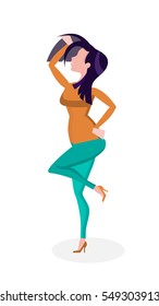 A Girl Posing. Vector Isolated Illustration on White Background.