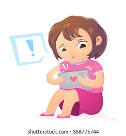 Girl posting article in her blog looking into a tablet