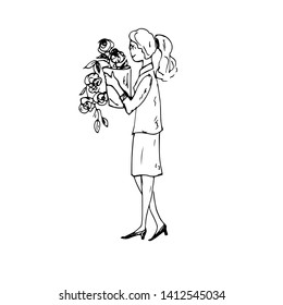 The girl with the pot. Vector illustration.
