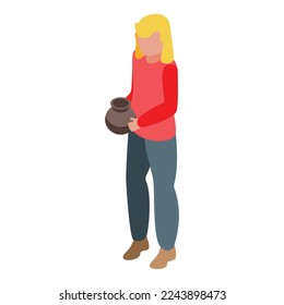 Girl pottery icon isometric vector. Clay hobby. Table ceramic