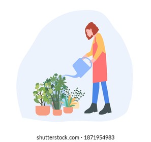 Girl pours flowers on white background, a vector chart