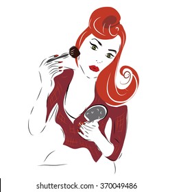 Girl With A Powder Brush Putting Her a Make Up